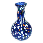 Vase biot en verre souffl� bull� bleu design 2000 sign� arnold