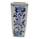 Vase bleu et blanc en porcelaine carre style asiatique / bleu de delft