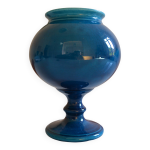 Vase bleu c�ramique craquel� h : 28 cm