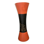 Vase en bois de manguier tourn 35cm lphant et fleur peint et grav main aeravida
