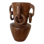 Vase en bois sculpt dans la masse 1950