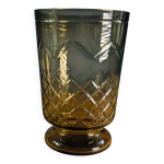 Vase bougeoir cache peau en verre fumé marron hauteur 23, 5cm décor géométrique Vase bougeoir cache peau en verre fumé marron hauteur 23, 5cm décor géométrique