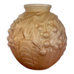 Vase  boules art dco franais en verre moul givr rose orang - 1930 france