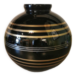Vase boule art dco en verre noir