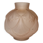 Vase boule art dco, verre rose