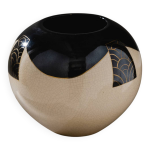 Vase boule en céramique craquelée et laque noire, l. durand, 1930s Vase boule en céramique craquelée et laque noire, l. durand, 1930s