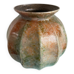 Vase boule  pans coups en verre iris style verrerie d art, pice uniqu