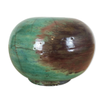 Vase boule raku vert ple cramique