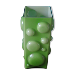 Vase carré à demi - bulles en verre doublé vert pomme - danemark 1975 Vase carré à demi - bulles en verre doublé vert pomme - danemark 1975