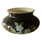 Vase centre de table en faience bleu de four decor emaille sarreguemines