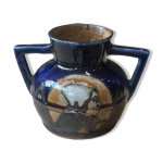 Vase cramique bleu grs maill odetta faencerie hb quimper bretagne art