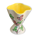 Vase en cramique maille jaune et blanc roses peintes vintage 1960