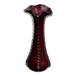 Vase en cramique maille verte et jaune, motif vintage et design 1950 / 60