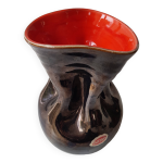 Vase en cramique noir nacr / rouge forme libre - design annes 60 sign l bro