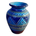 Vase en ceramique de sardaigne a decor bitossi rimini blu, design vintage annee 60 / 70