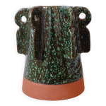 Vase en cramique sculptural maill vert fonc  reflets