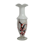 Vase corolle en opaline blanche motifs orang brun