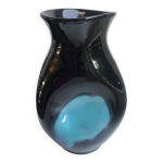 Vase design forme libre en cramique noir et bleu annes 70