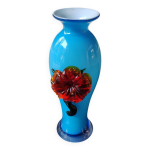 Vase design styl en verre d art murano. motif floral en relief. haut 23 cm