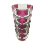 Vase design verre transparent & rouge made in france vintage