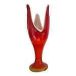 Vase de designer en forme de tulipe annes 70, verre souffl rouge orange, dragan drobnjak