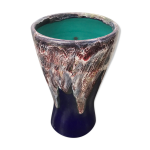 Vase gaubier cramique bleu coulures multicolores vintage