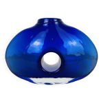 Vase lentille verre souffl� bleu