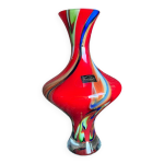 Vase makora fabriqu en pologne verre souffl vintage rouge bleu