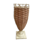 Vase en mtal et osier, vintage