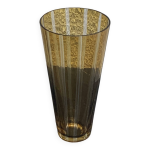Vase a motifs bayad�re en verre, transparent et ocre vintage