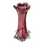 Vase murano chambord par fratelli toso. forme florale. en verre d art souffl rouge grenat. haut 28 cm ...