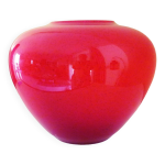 Vase pansu, art dco en en verre multicouches rouge rubis mouchet, intrieur blanc