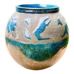 Vase pensu en ceramique maill bleu et gris dcor abstrait - n 10 - vintage