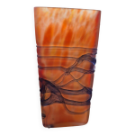 Vase a section carré en verre moucheté et application jp mateus Vase a section carré en verre moucheté et application jp mateus