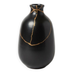 Vase soliflore noir mat - kinstugi traditionnel � la poudre de cuivre - cooper