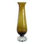 Vase soliflore en verre jaune ambr translucide, pied en forme fleur stylise