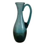 Vase soufflé bouche verre bleu bulles Vase soufflé bouche verre bleu bulles