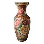 Vase styl chinois / asiatique. dcor motifs floraux polychromes sur fond mordor. haut 35 cm