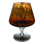 Vase sur pied verre ambr & transparent vintage