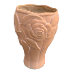 Vase terracotta avec un motif de roses en relief cramique vintage