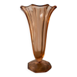 Vase tulipe sur pieds art dco en verre rose