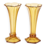 Vases de tulipe en verre ambr belge art dco val saint lambert, lot de 2.