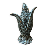 Vase tulipe vintage en cramique maille bleu - vert, forme florale stylise