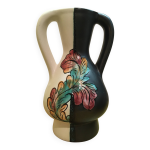 Vase vallauris noir et blanc, fleur h. caillet, graphique vintage 1960 1970 Vase vallauris noir et blanc, fleur h. caillet, graphique vintage 1960 1970