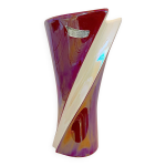 Vase verceram moderniste en c�ramique blanche et rouge iris�e