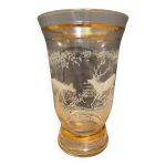 Vase en verre  dcor grav au cerf dbut xxe