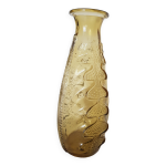 Vase en verre moul jaune dcor art dco
