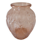 Vase en verre rose moul style art dco 1930s