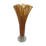 Vase verre souffl bull orange & transparent vintage