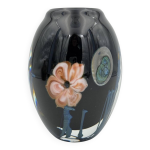 Vase en verre souffl doubl, inclusions fleurs.